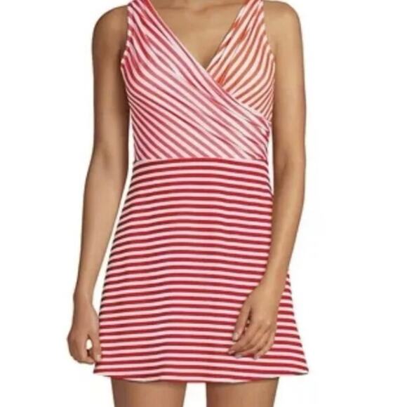 Lands' End Other - Lands End Swim Dress/Swimsuit/One-piece Orange Coral white & red stripes modest